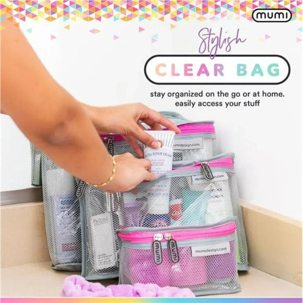 Mumi Clear Travel Toiletry Bag Set Waterproof Makeup Organizer TSA Approved